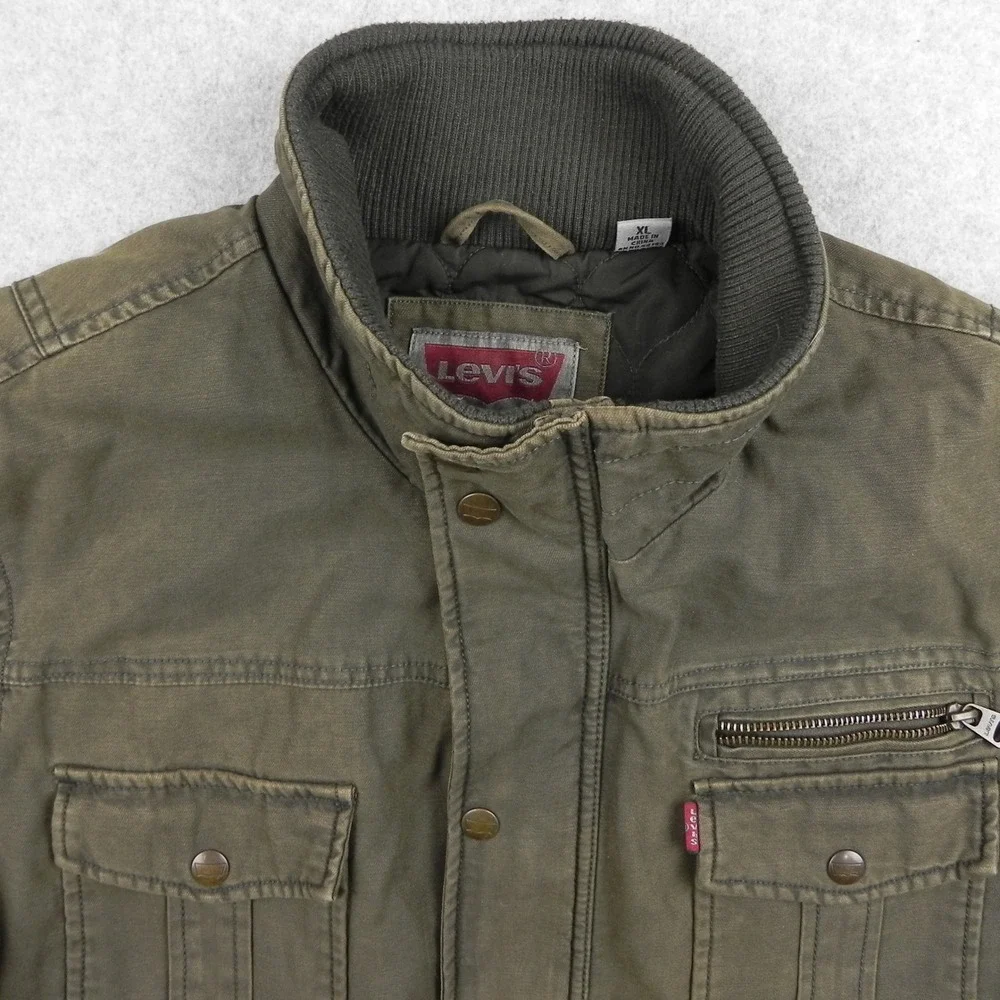 Levi's Field Jacket Mens XL Military Utility Coat Olive Green Lined Full Zip